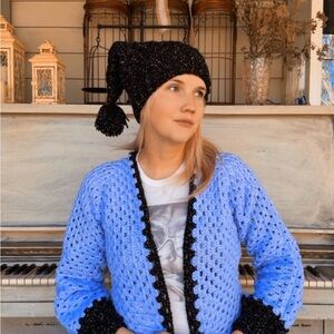 Black sparkle  jester Crochet Beanie